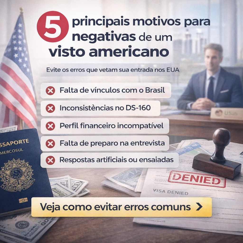 Imagem ilustrativa para o artigo 5 principais motivos para negativas de um visto americano da Genuína Conexão